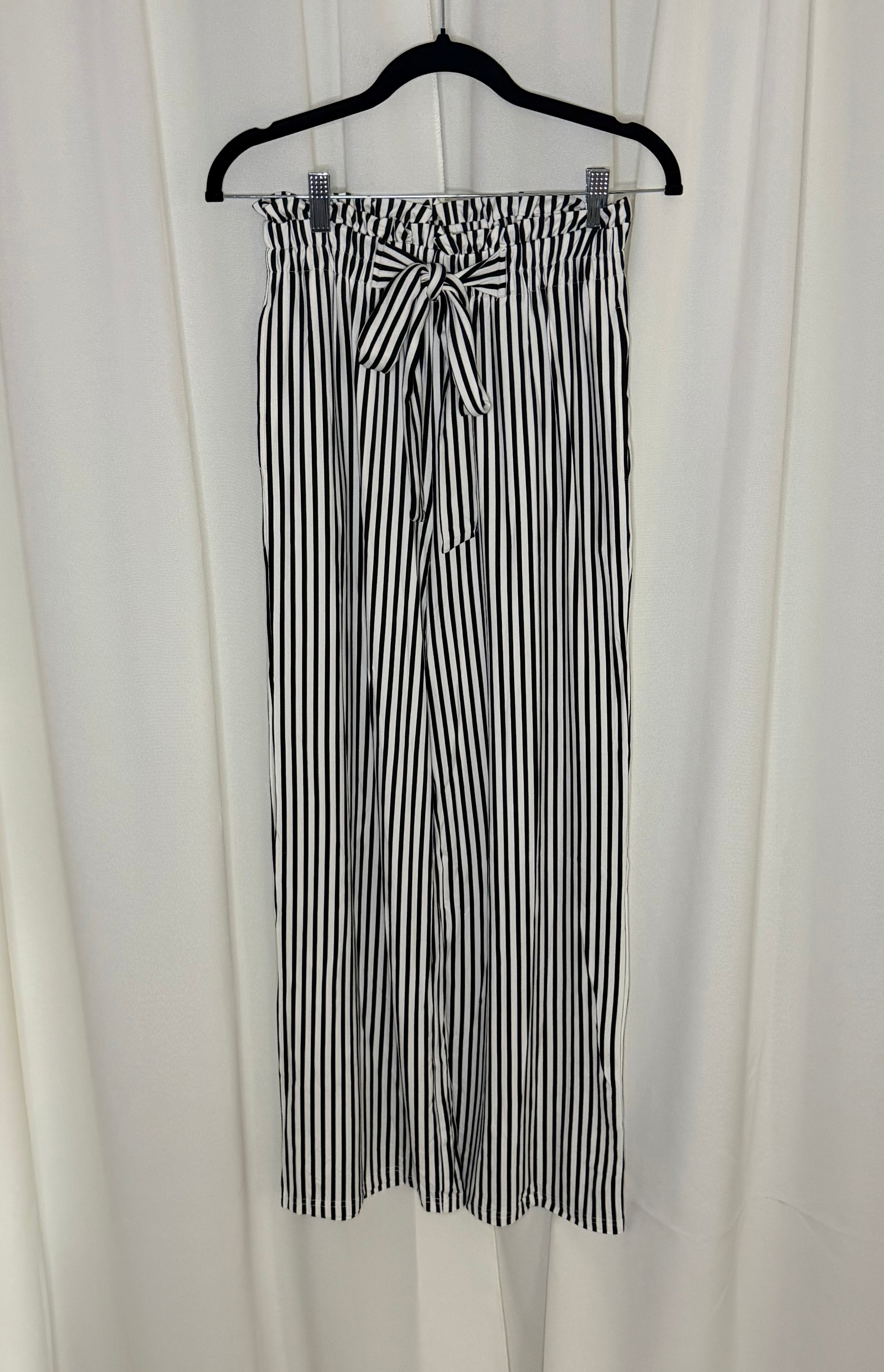 Stripe Tied High Waist Pants
