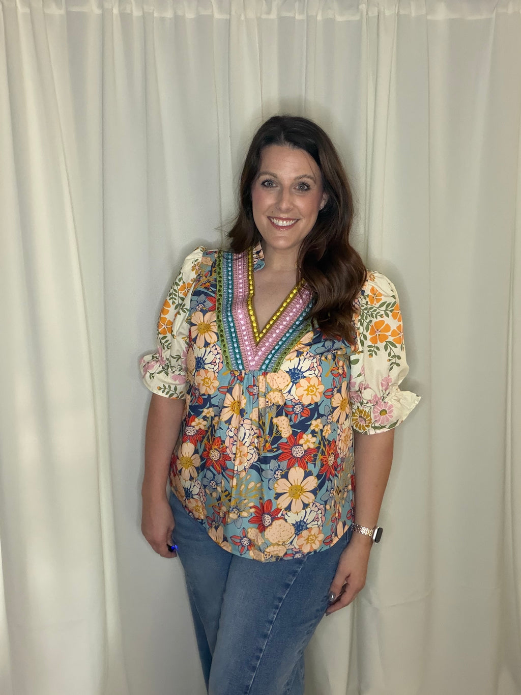 Crochet Boho Half Sleeve Floral Blouse