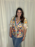 Crochet Boho Half Sleeve Floral Blouse
