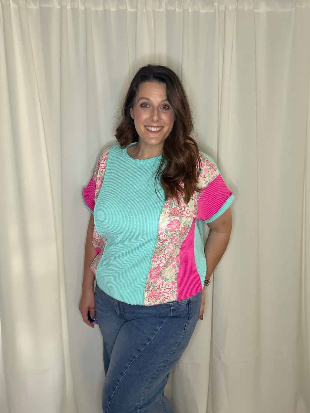 Floral and Block Color Top