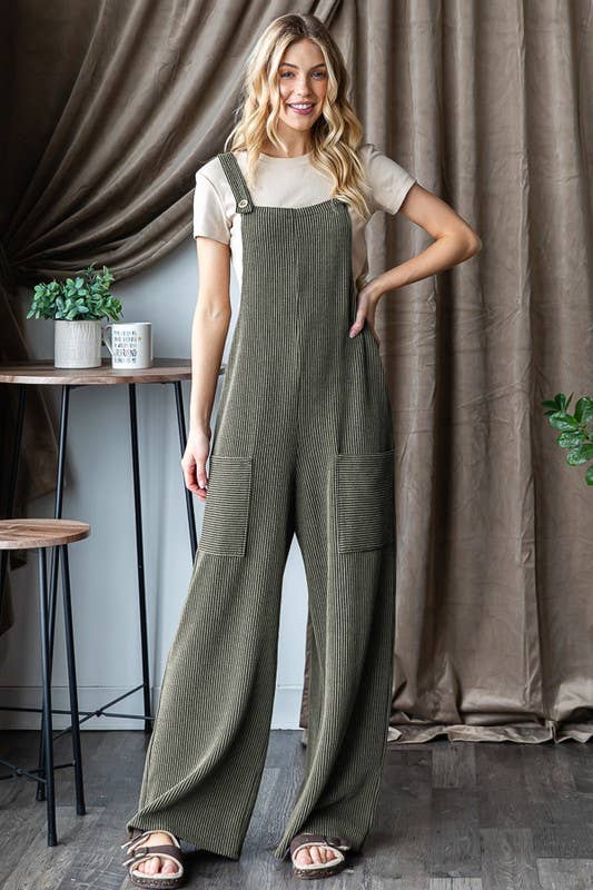 Solid Ribbed Overalls