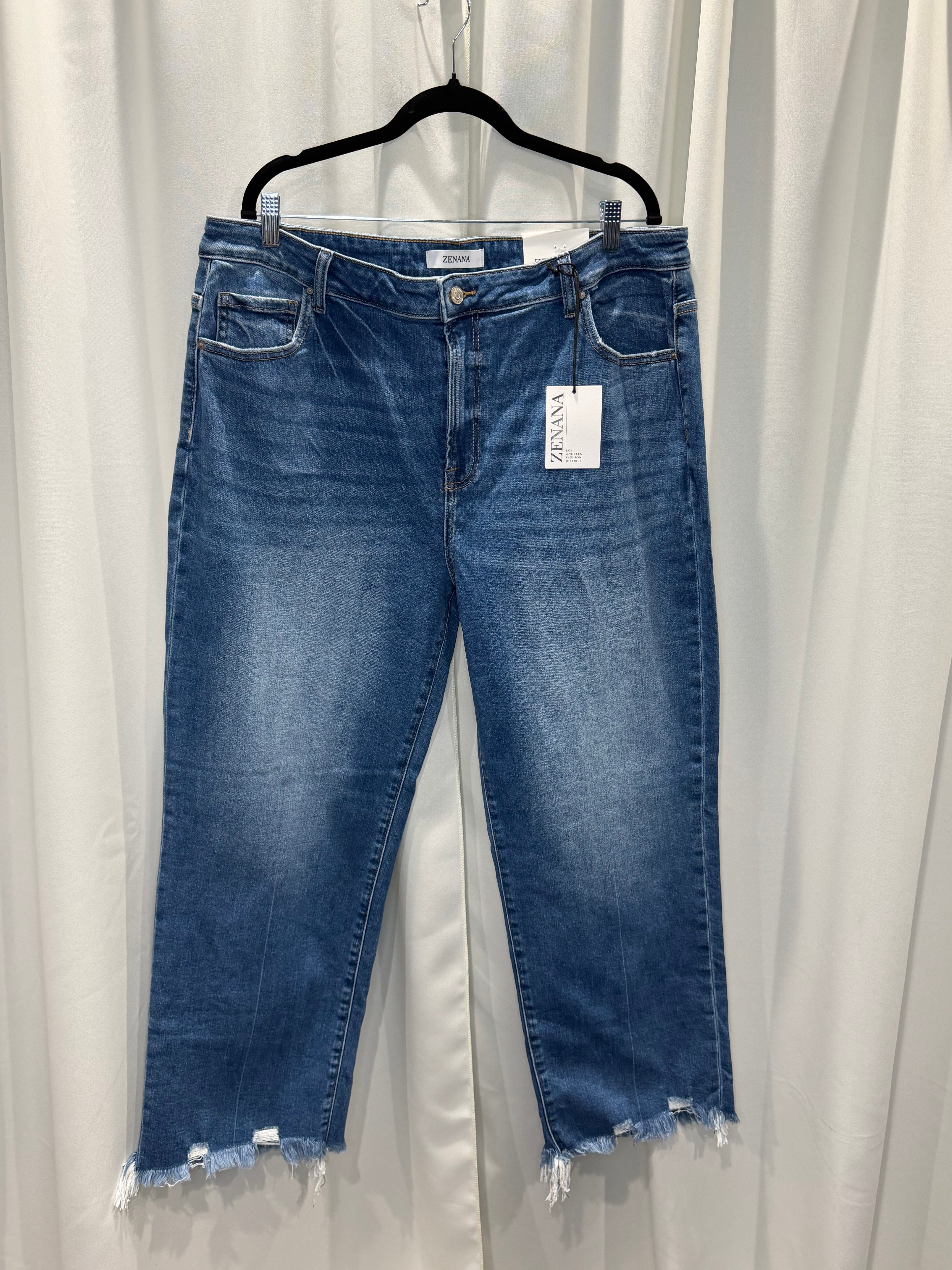 Distressed Hem Denim Pants-Plus Size