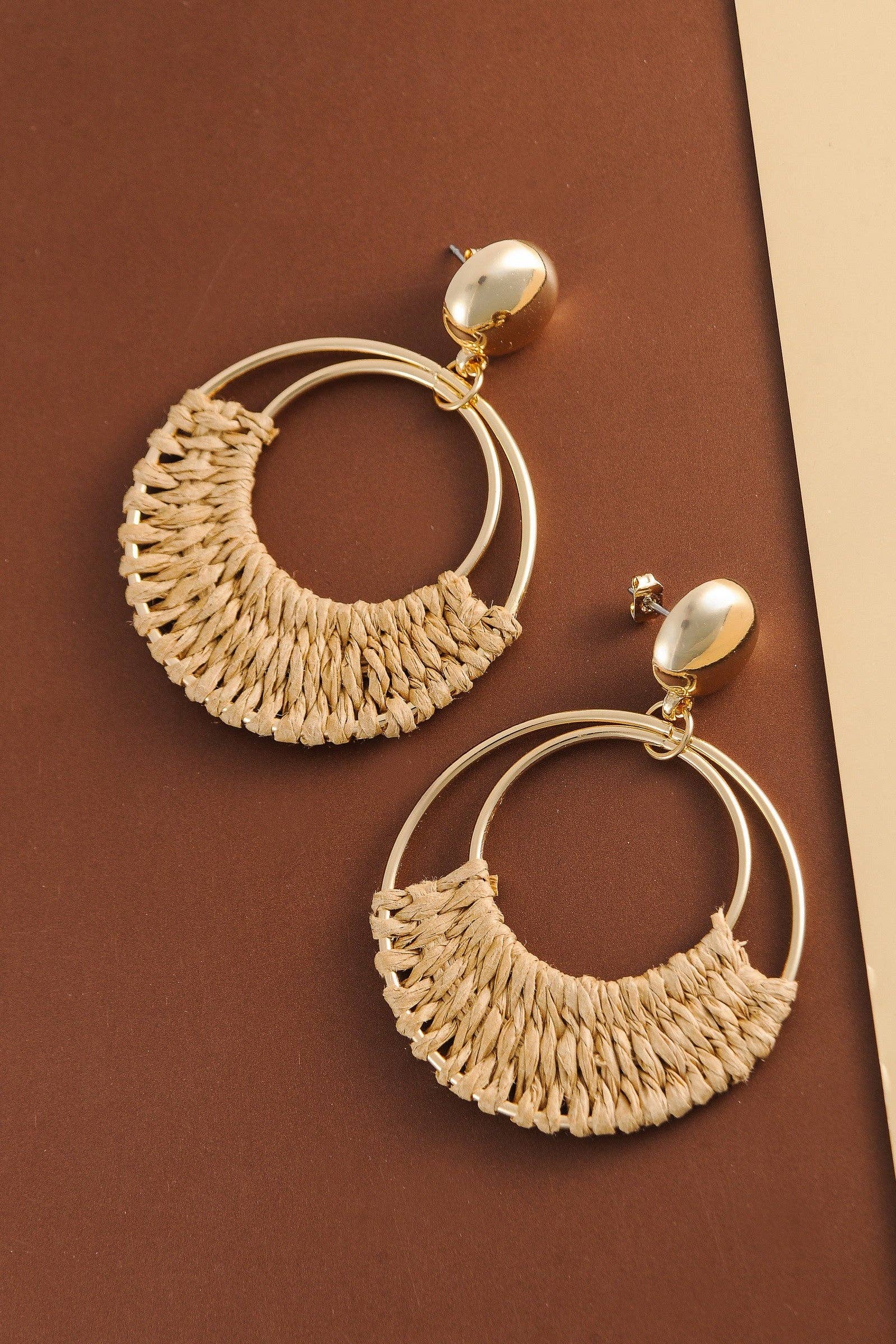 Boho Raffia Hoop Drop Earrings