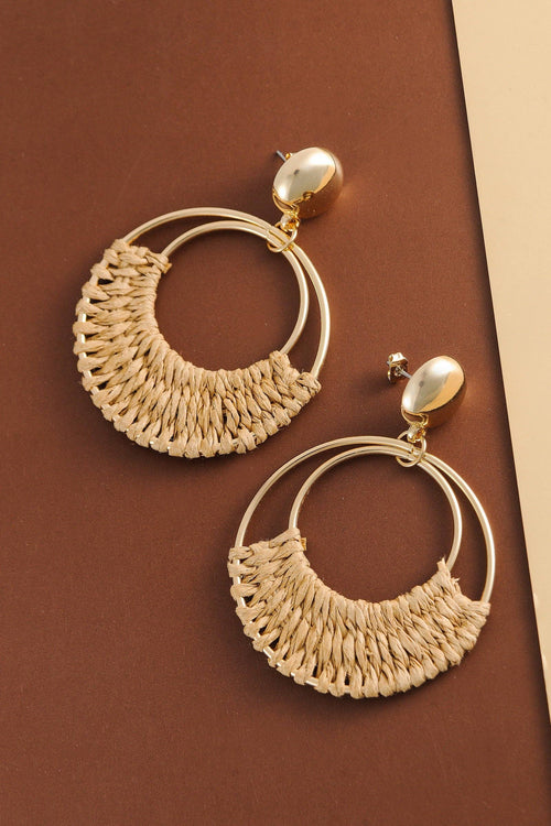 Boho Raffia Hoop Drop Earrings