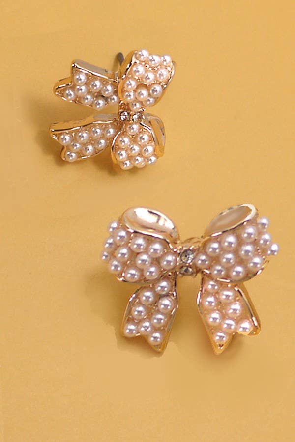 Mini Pearly Bow Ribbon Gold Earrings