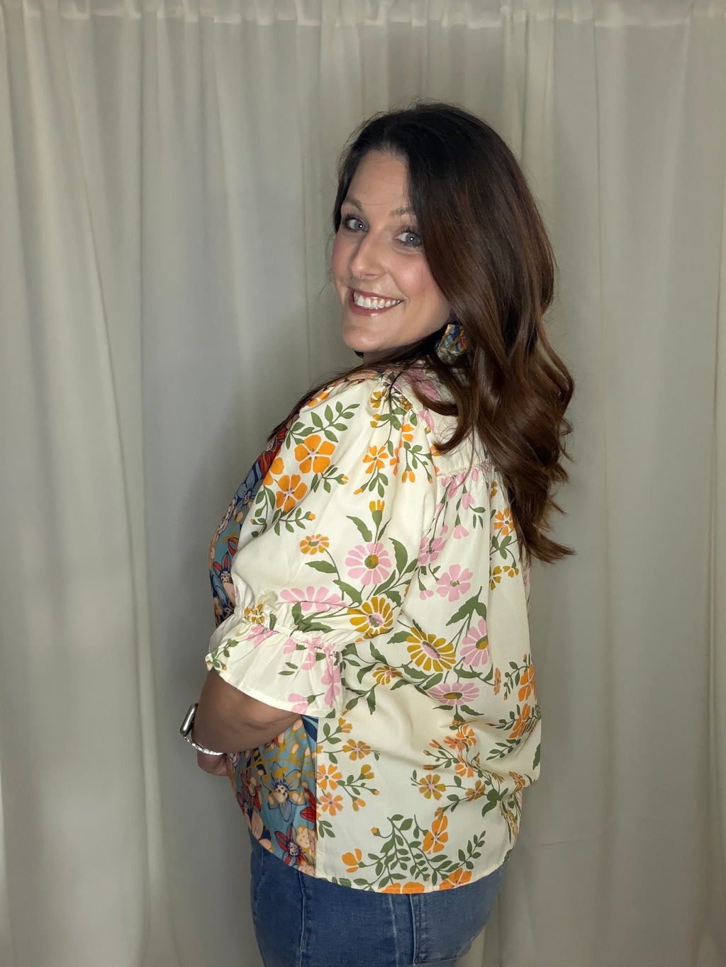 Crochet Boho Half Sleeve Floral Blouse
