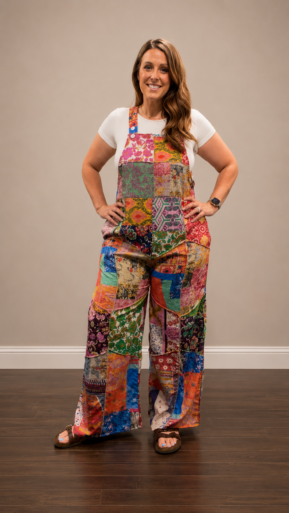 Wide Leg Patchwork Overall