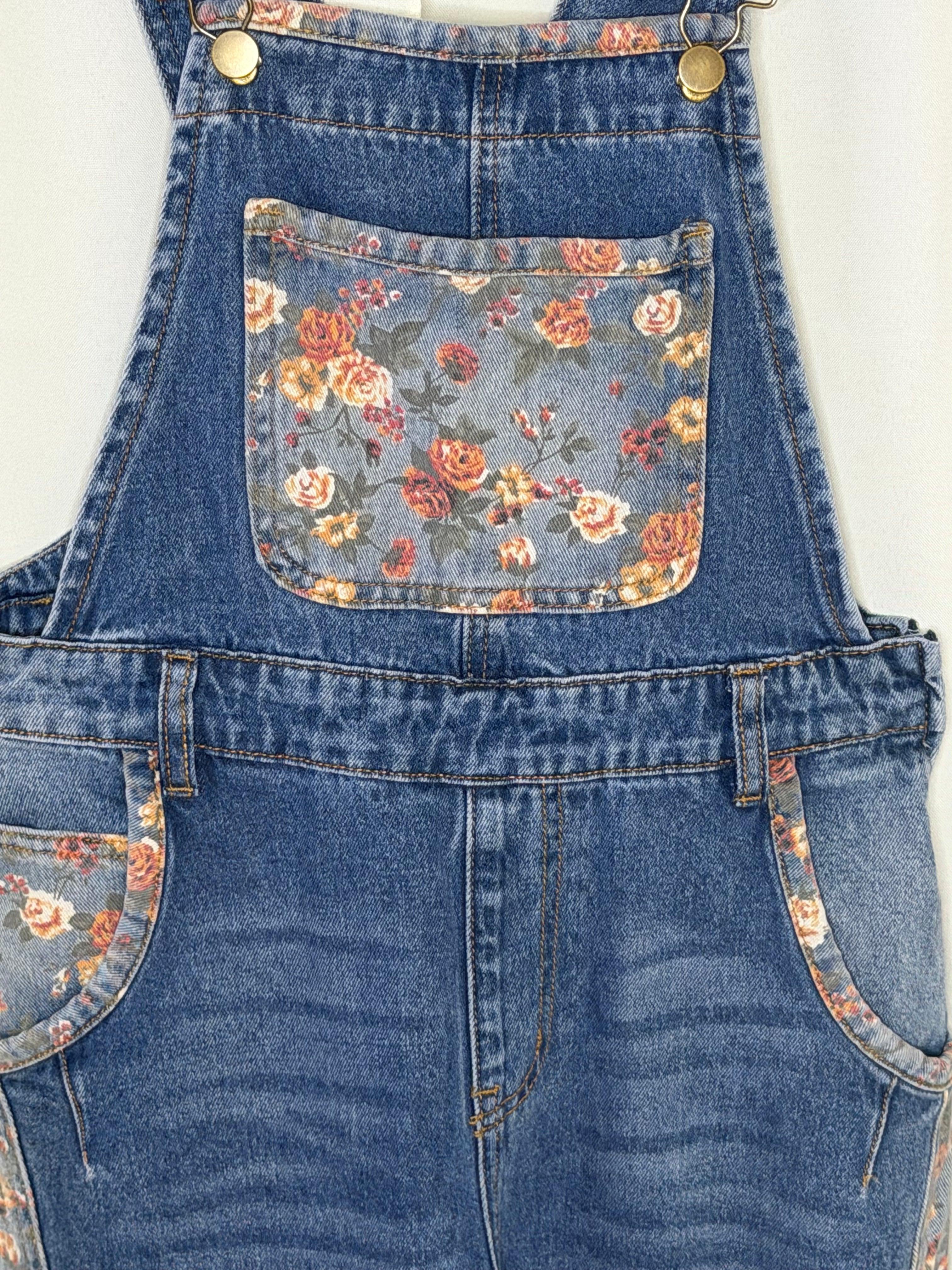 Floral Patchwork Denim Overalls