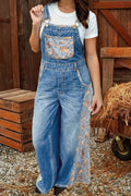 Floral Patchwork Denim Overalls