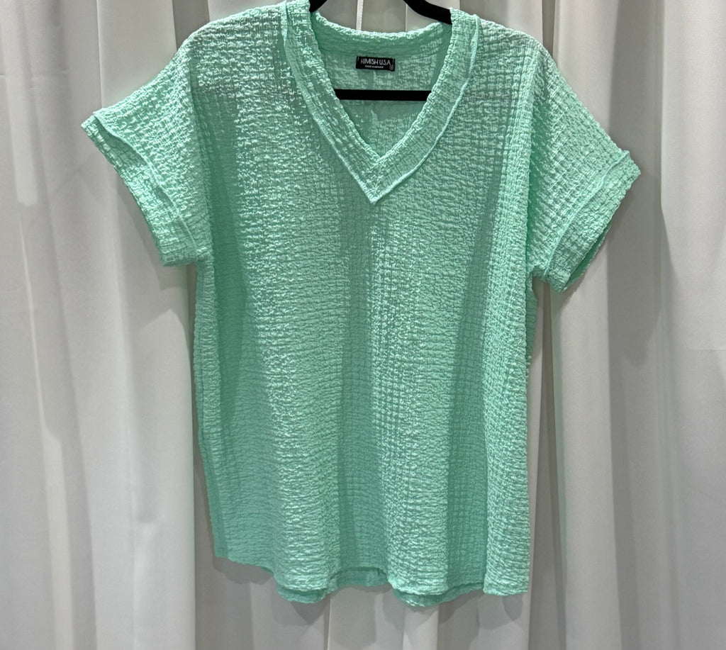 Mint V-Neck Short Sleeve Top (Plus Size Available)