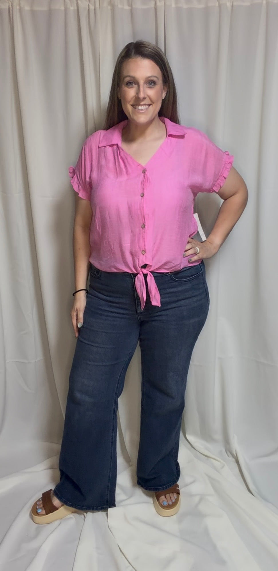 SOFT WHISPER RUFFLE TIE FRONT TOP