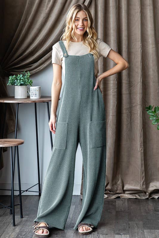 Solid Ribbed Overalls