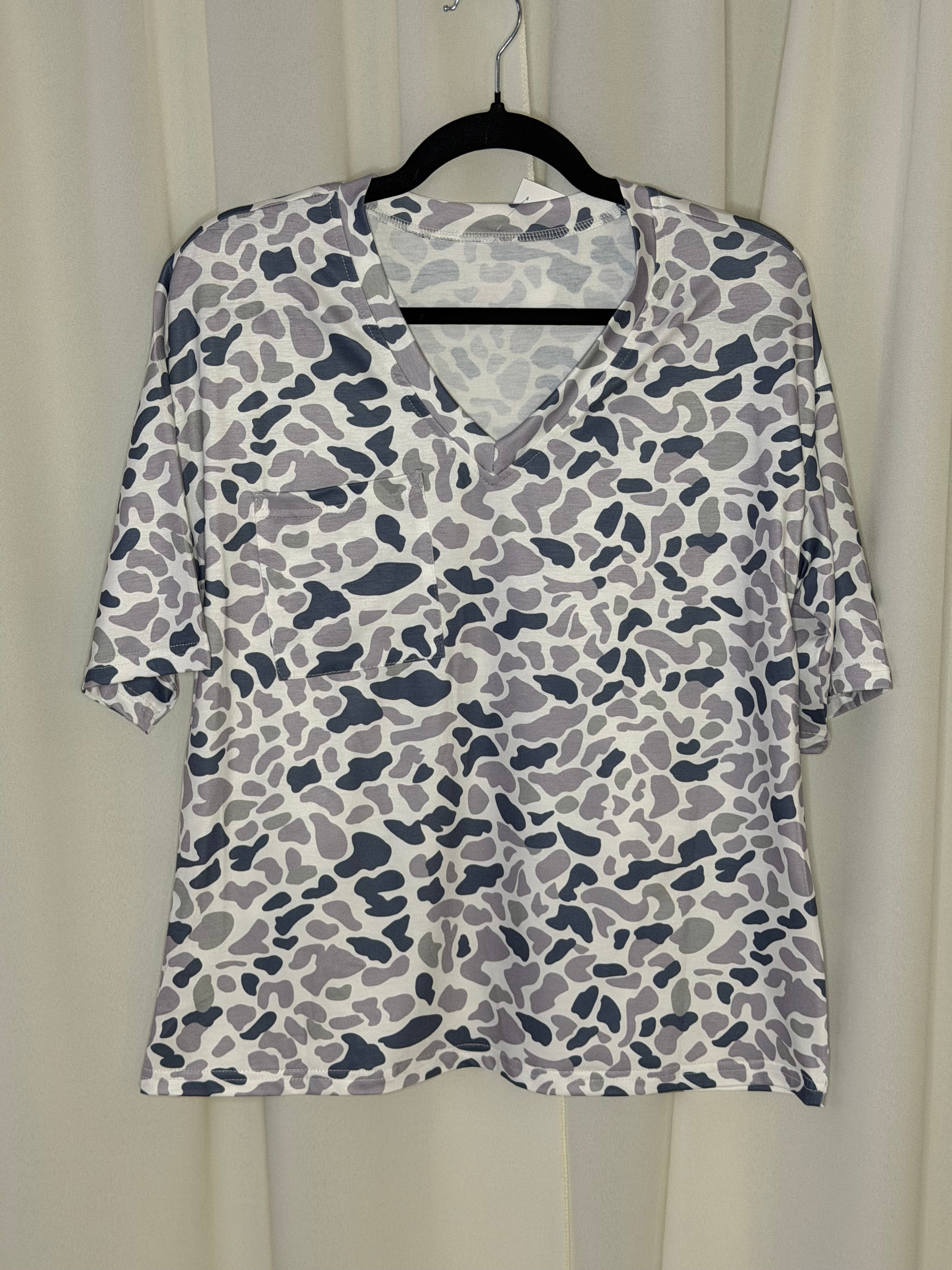 Camouflage V Neck Pocket Tee