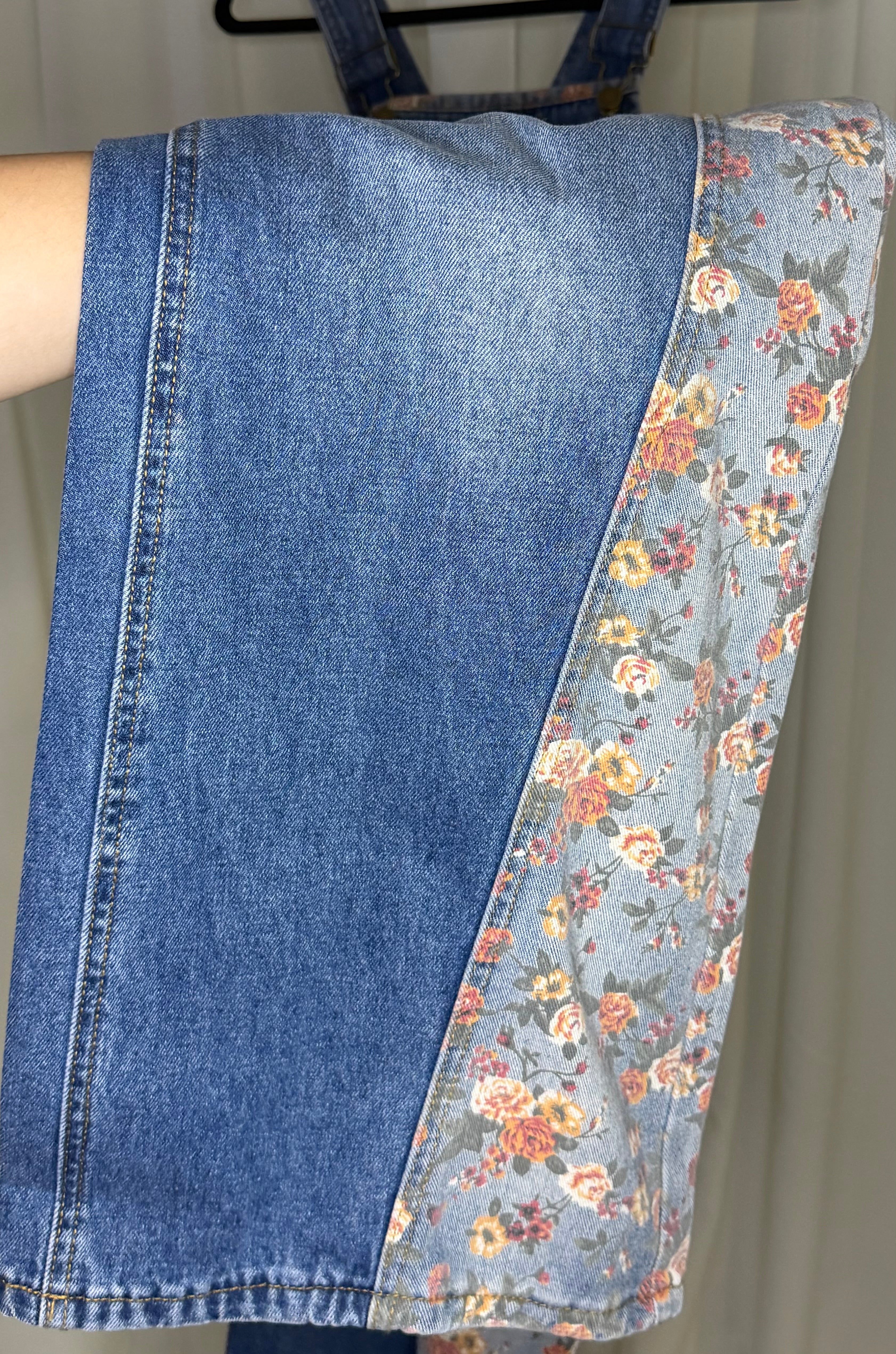 Floral Patchwork Denim Overalls