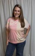 Spring Color Block Floral Patched Top