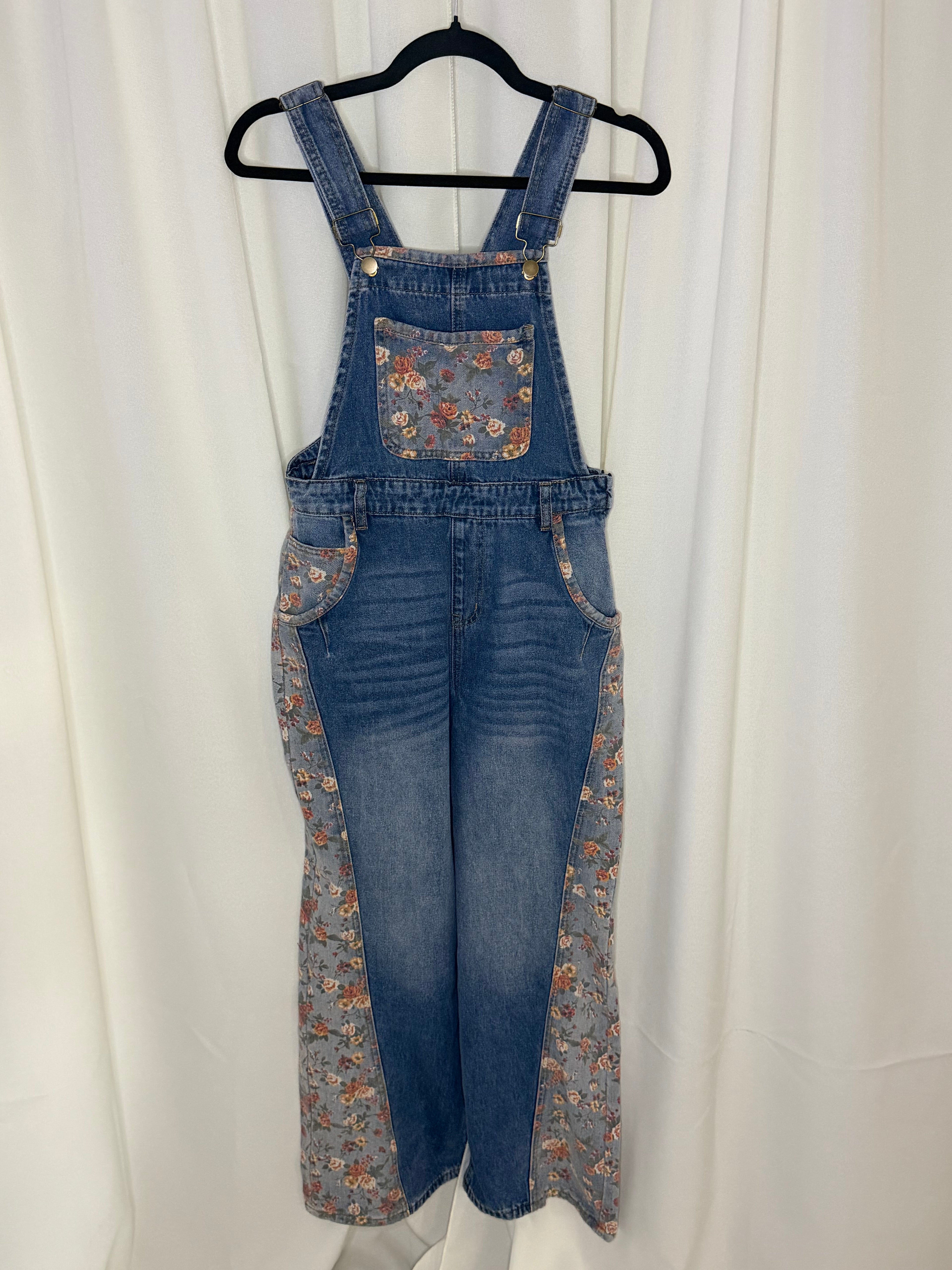 Floral Patchwork Denim Overalls