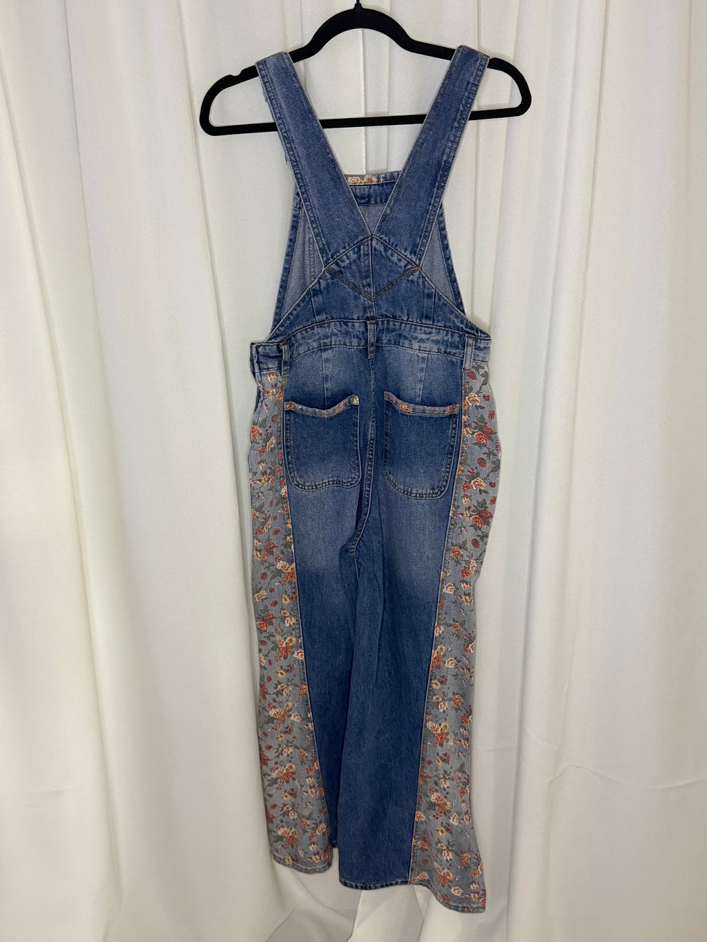 Floral Patchwork Denim Overalls