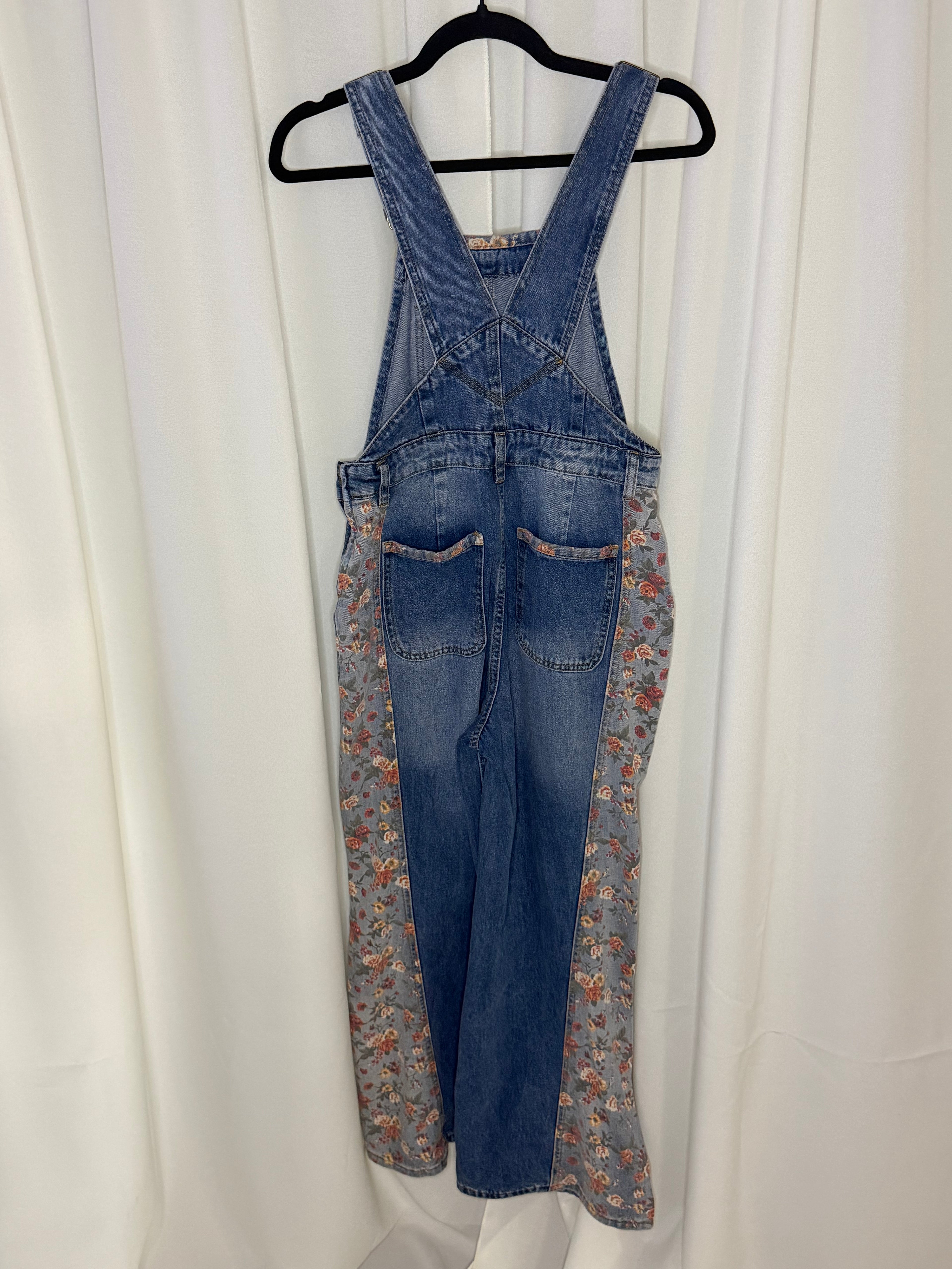 Floral Patchwork Denim Overalls