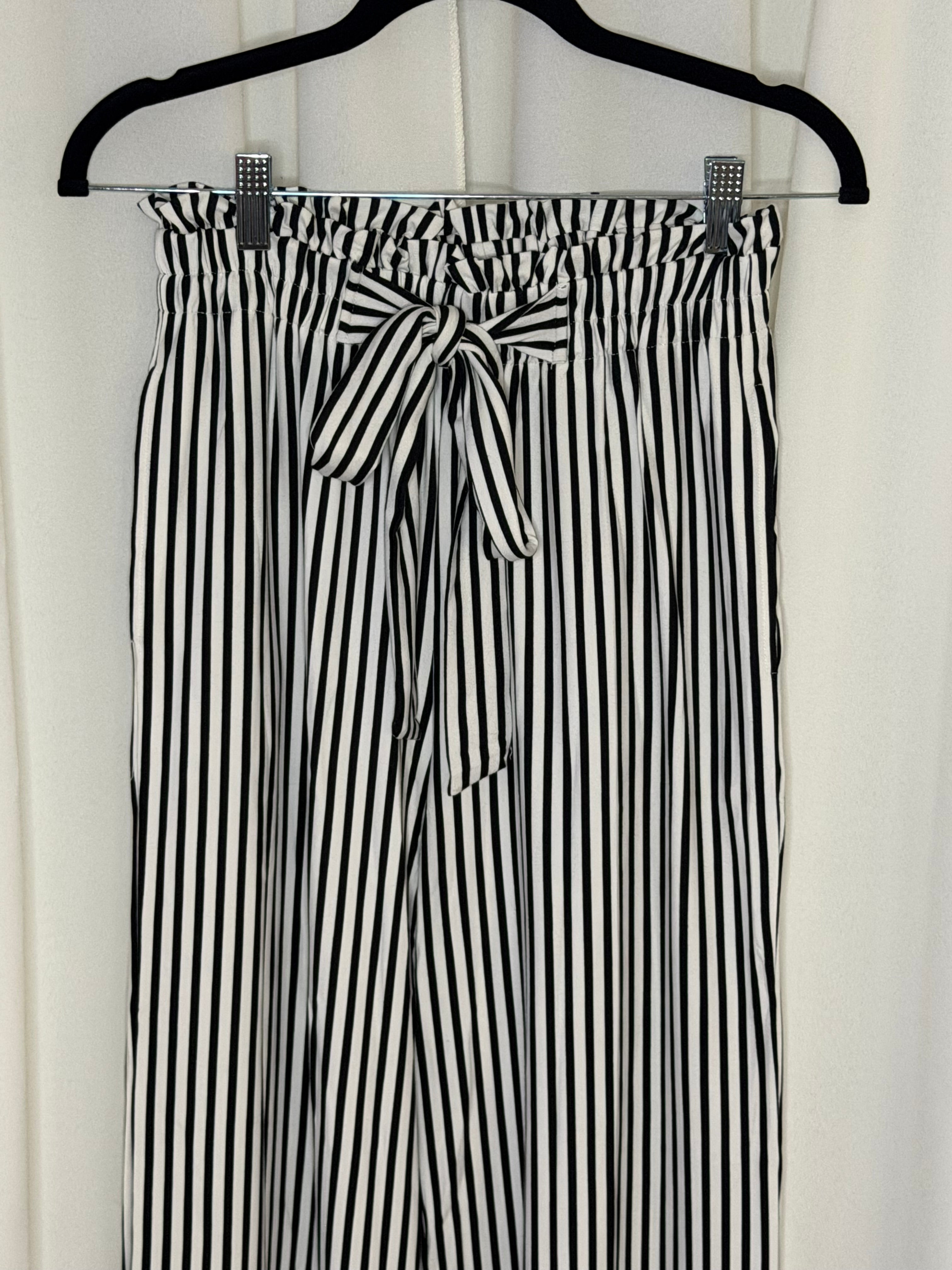 Stripe Tied High Waist Pants