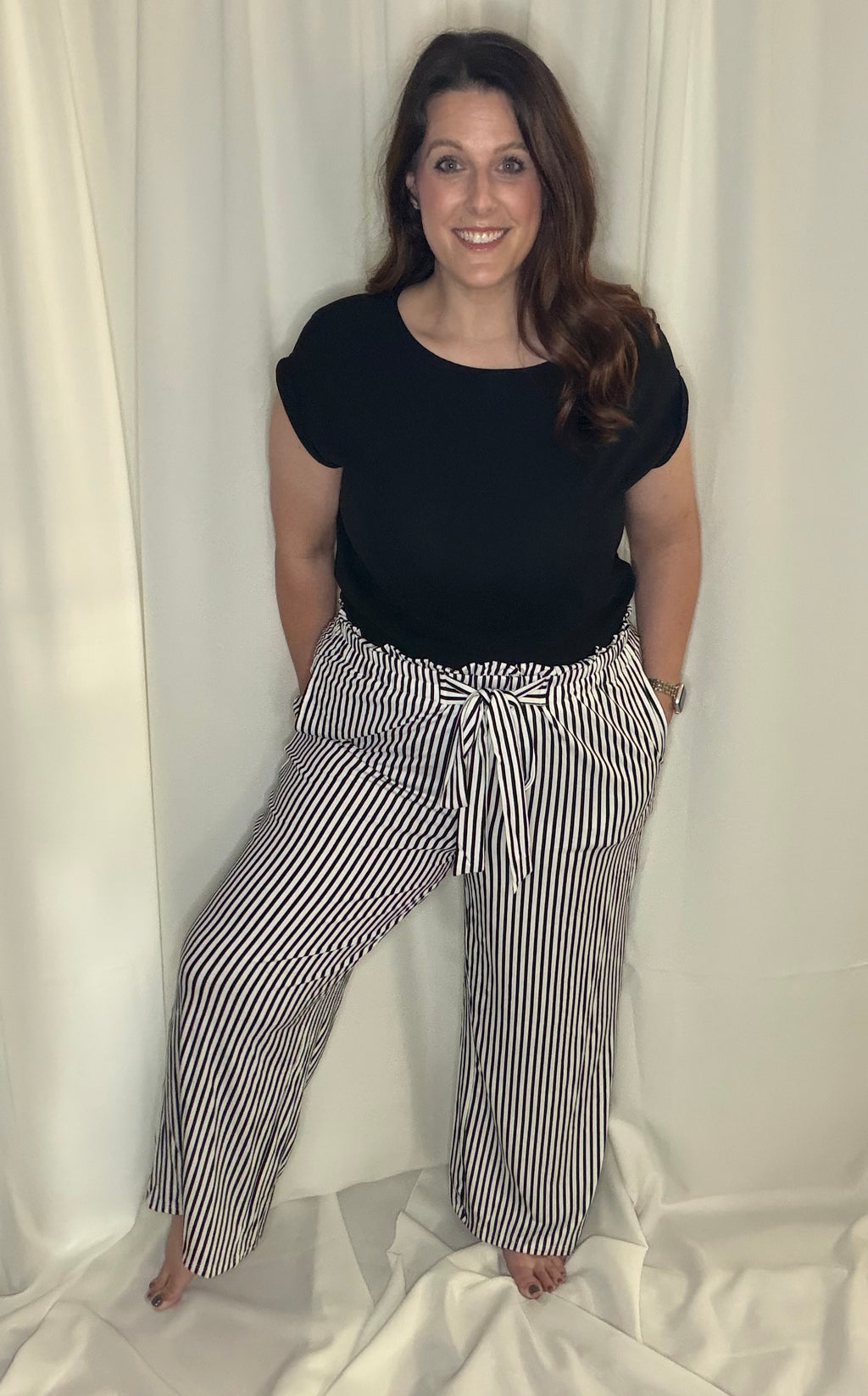Stripe Tied High Waist Pants