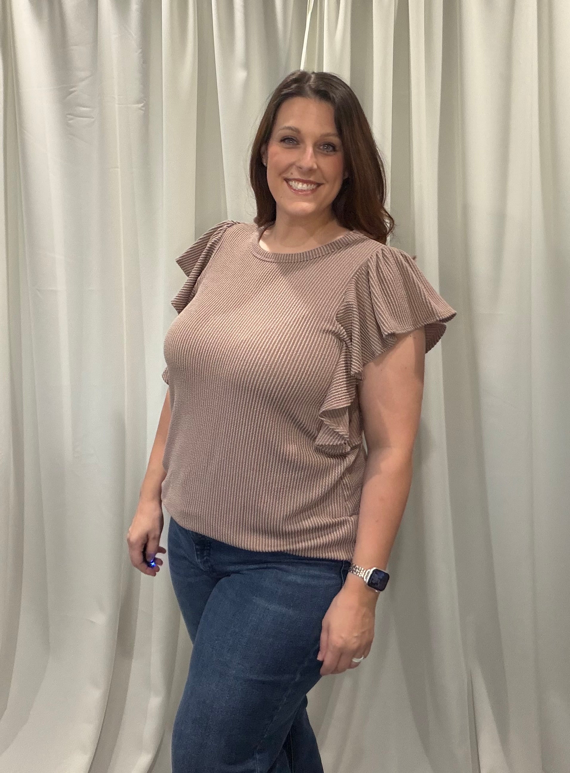 SHORT RUFFLED SLEEVE TOP (Plus Size Available)