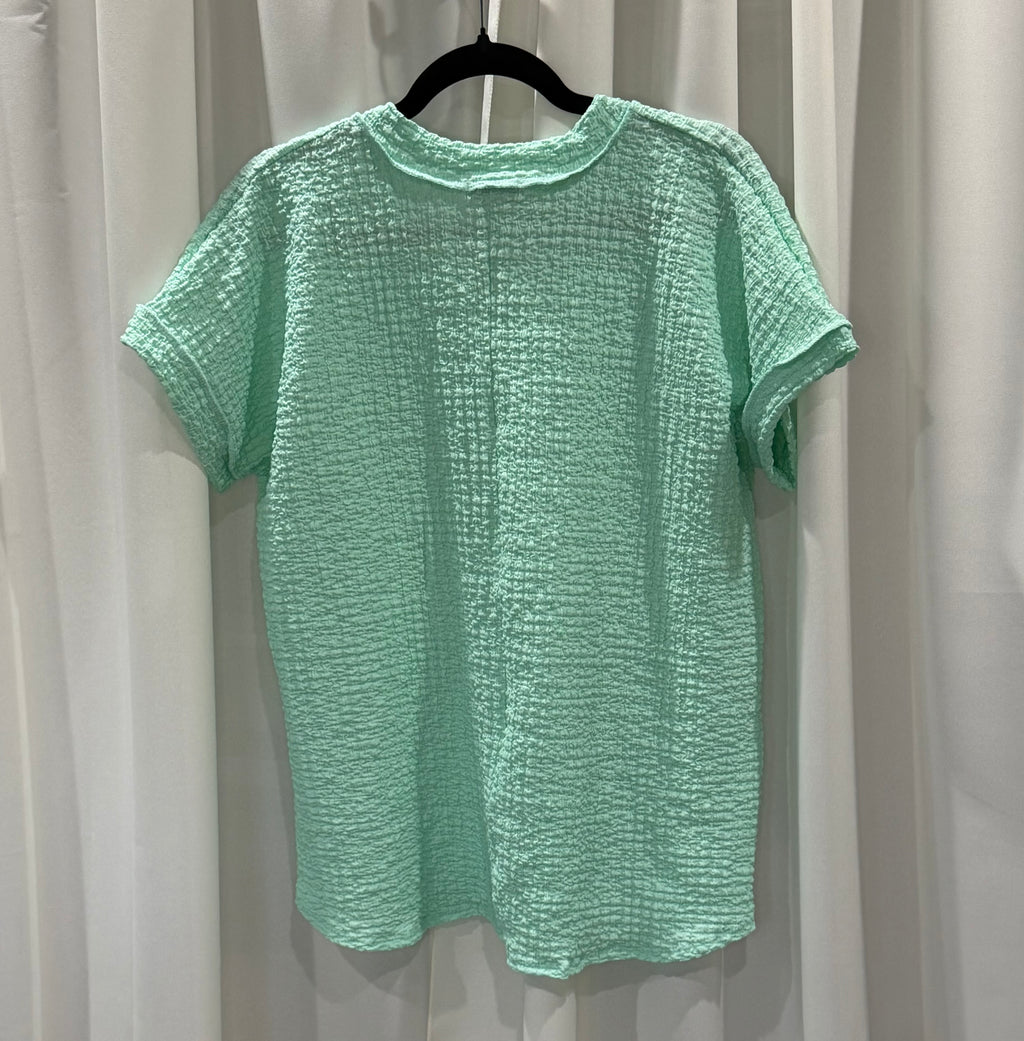 Mint V-Neck Short Sleeve Top (Plus Size Available)
