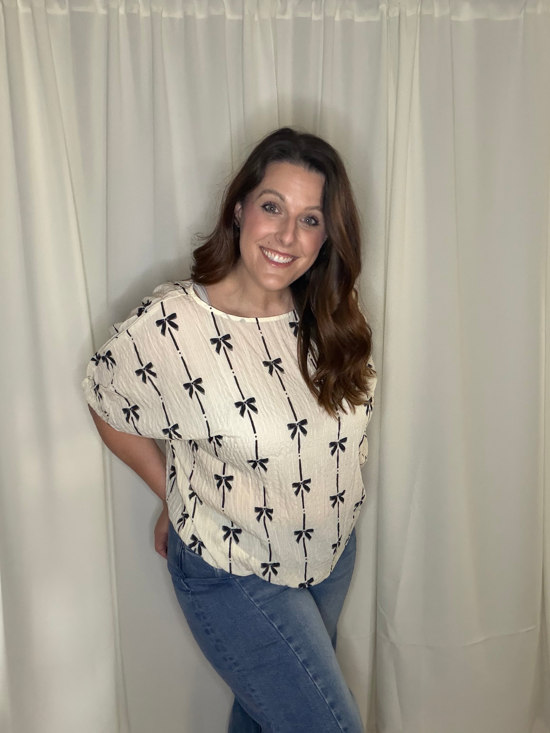 Bow Print Short Sleeve Top