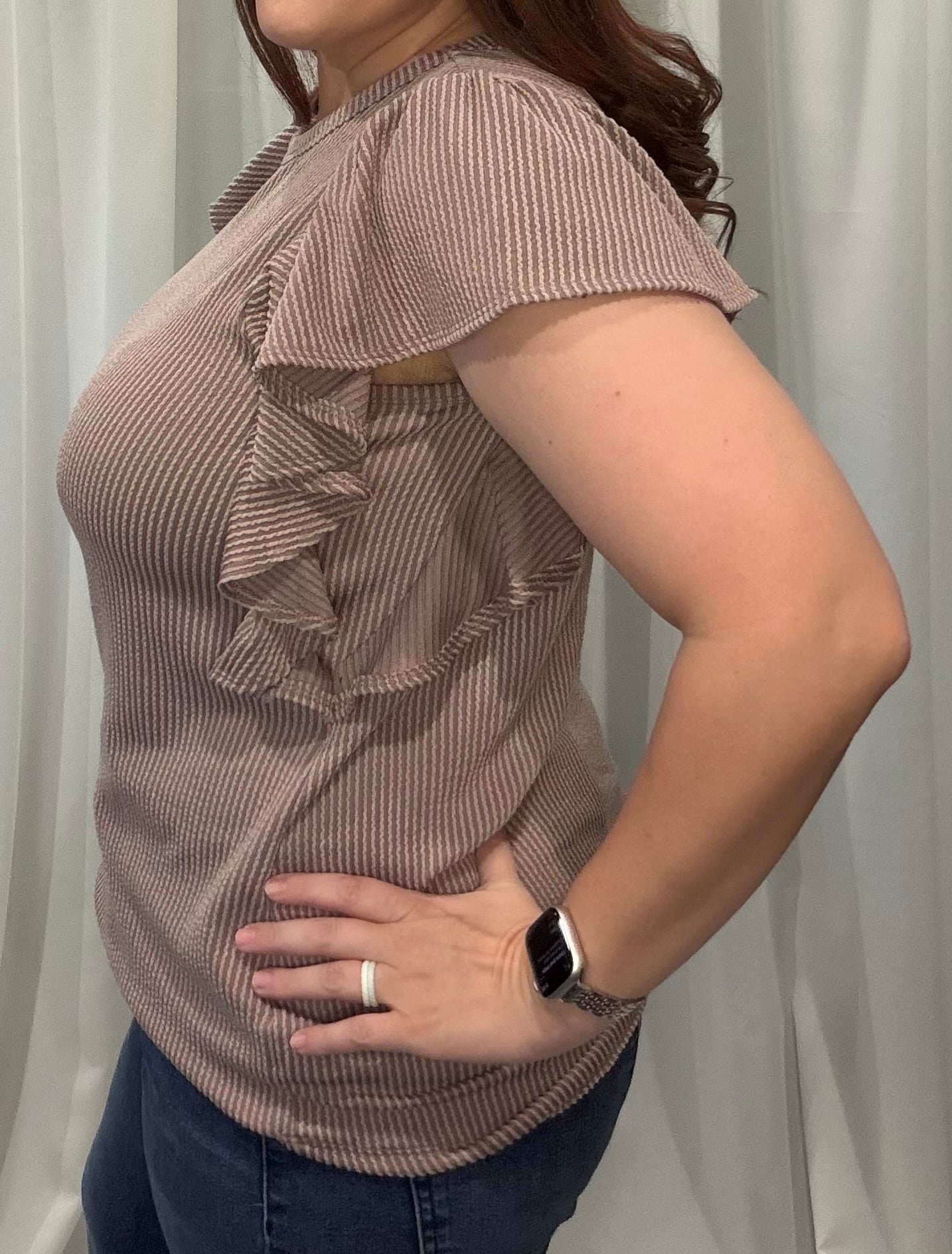 SHORT RUFFLED SLEEVE TOP (Plus Size Available)