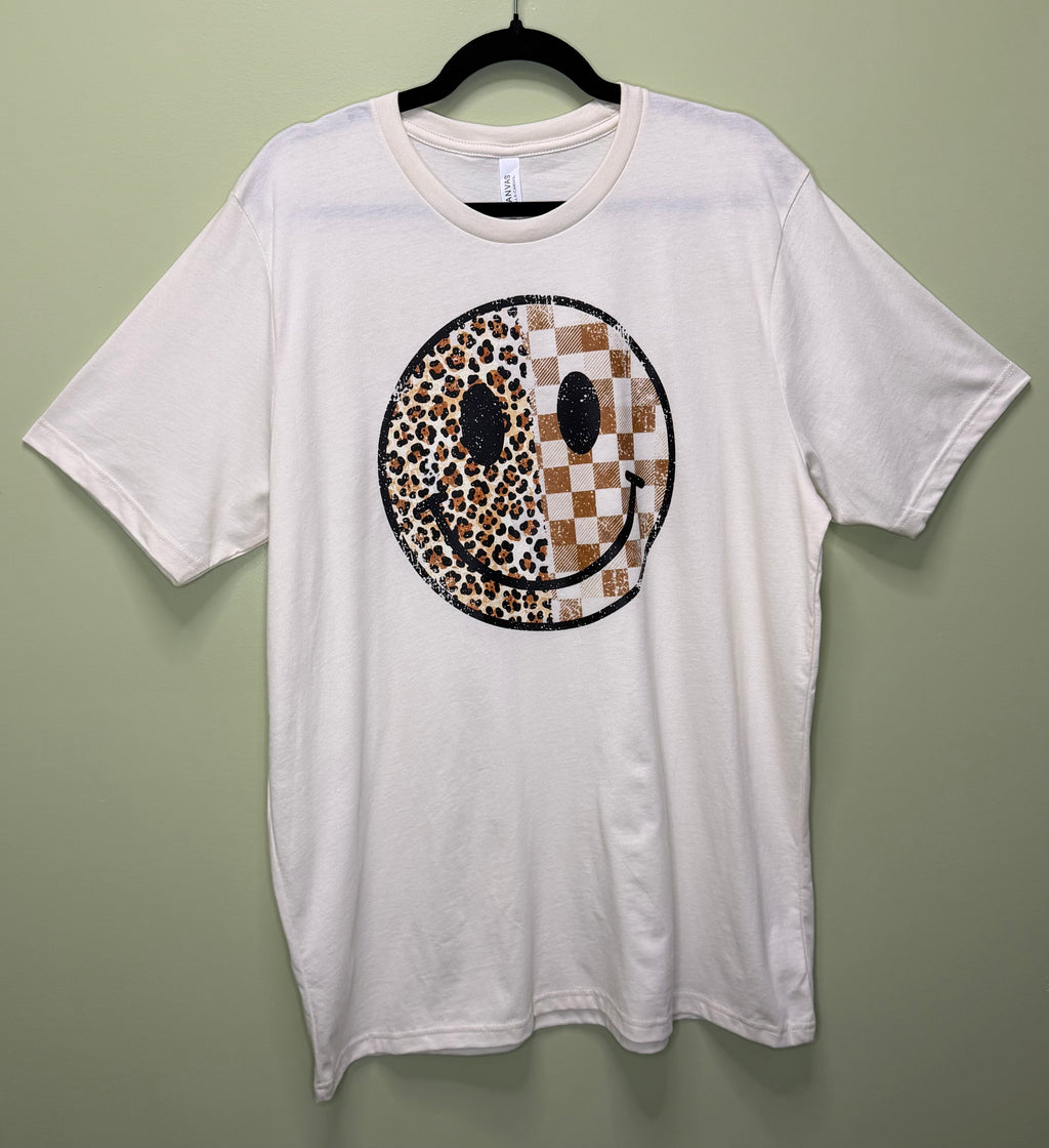 Leopard/Checkered Smiley Tshirt