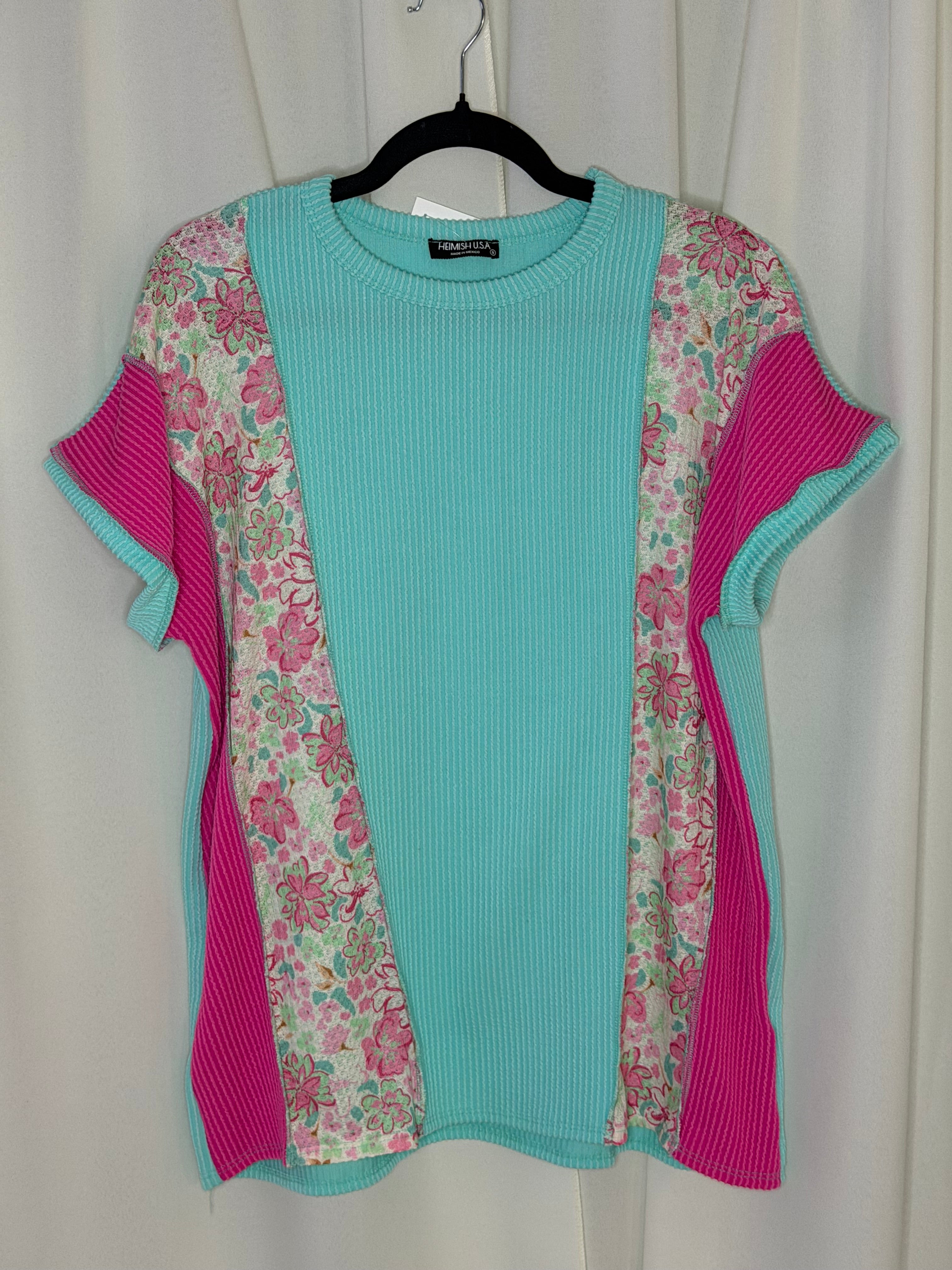 Floral and Block Color Top