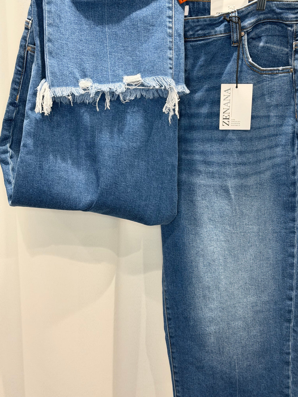 Distressed Hem Denim Pants-Plus Size