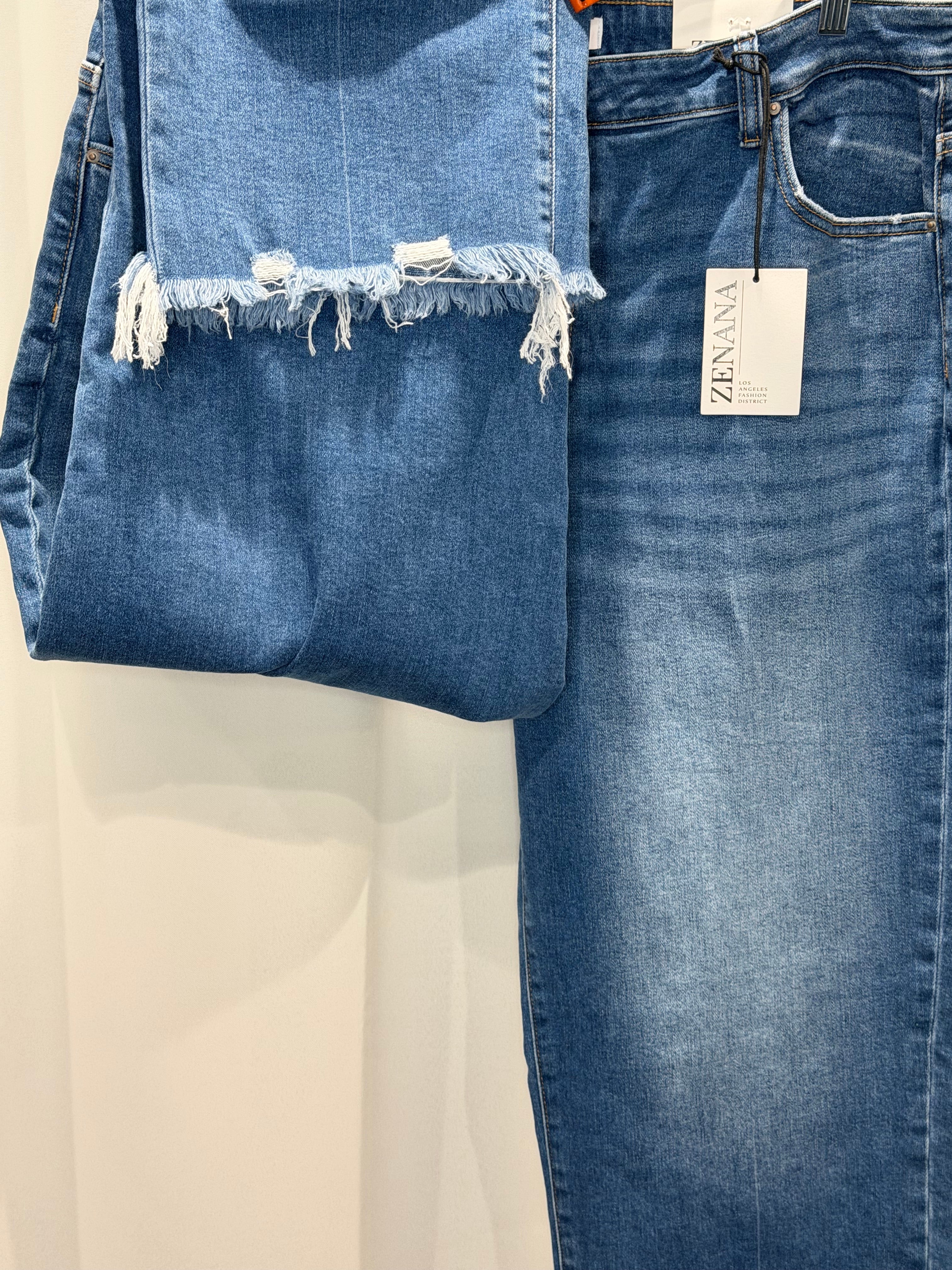 Distressed Hem Denim Pants-Plus Size