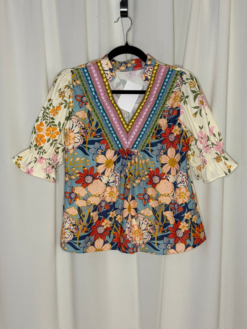 Crochet Boho Half Sleeve Floral Blouse