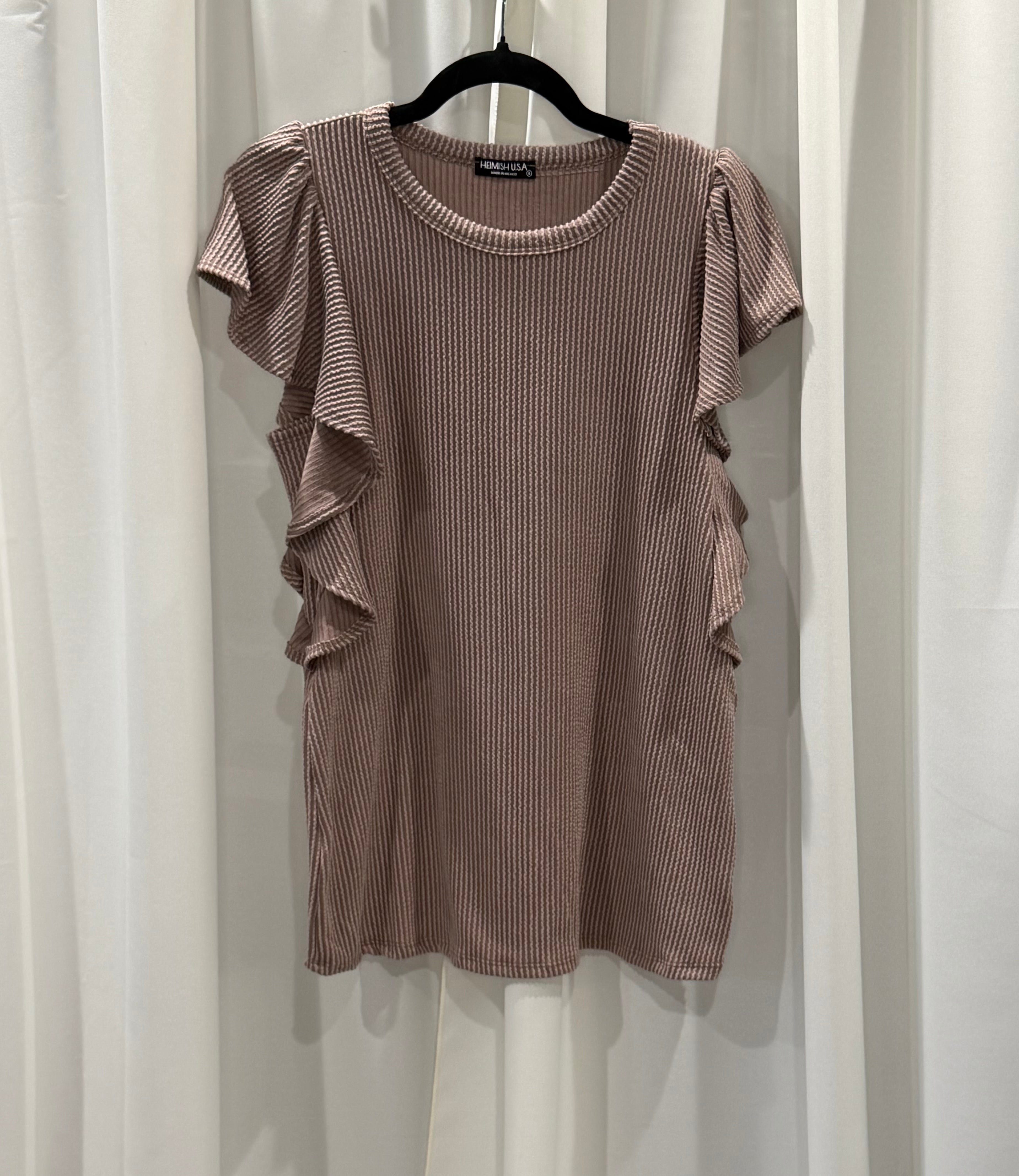 SHORT RUFFLED SLEEVE TOP (Plus Size Available)