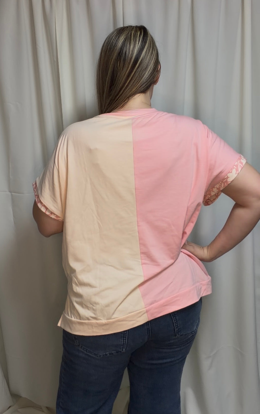 Spring Color Block Floral Patched Top