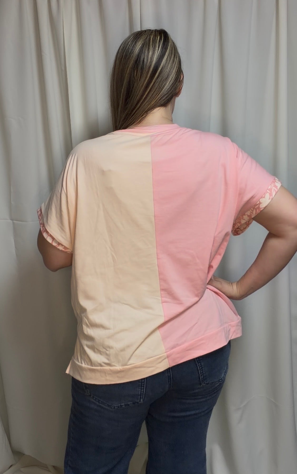 Spring Color Block Floral Patched Top