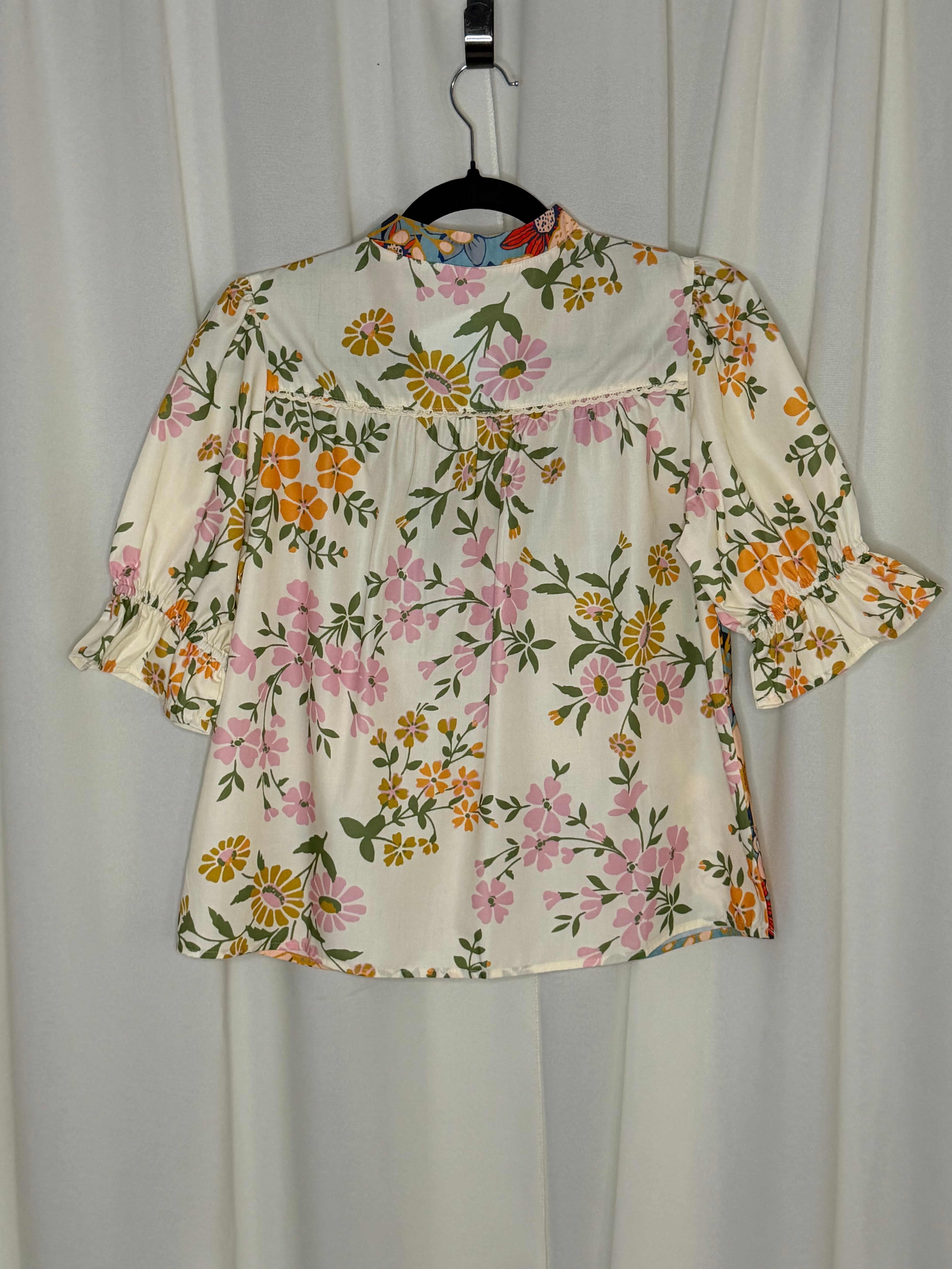 Crochet Boho Half Sleeve Floral Blouse