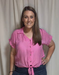 SOFT WHISPER RUFFLE TIE FRONT TOP