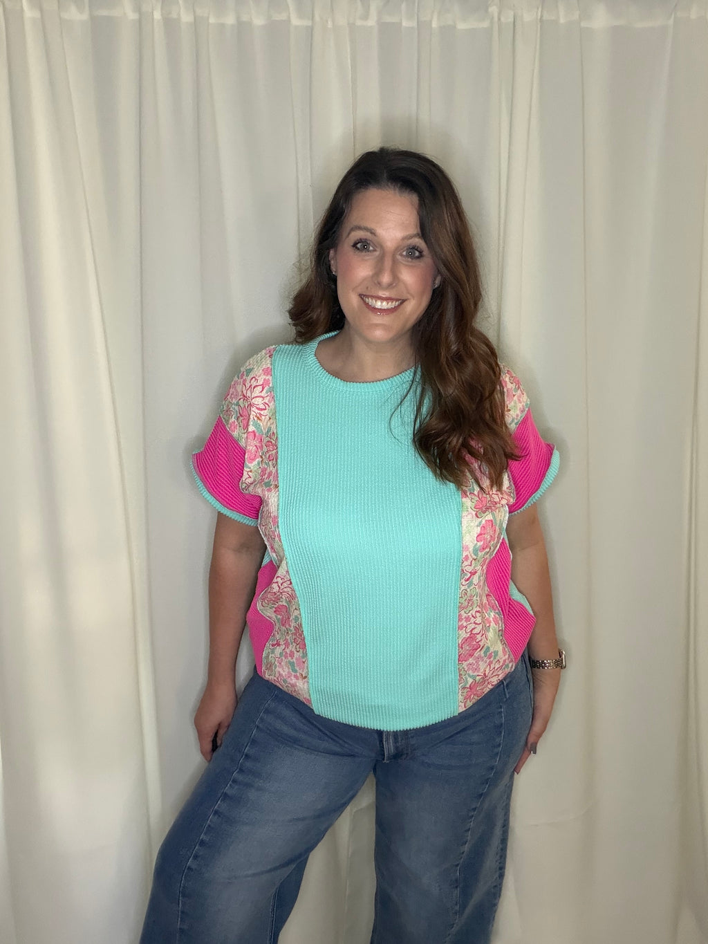 Floral and Block Color Top