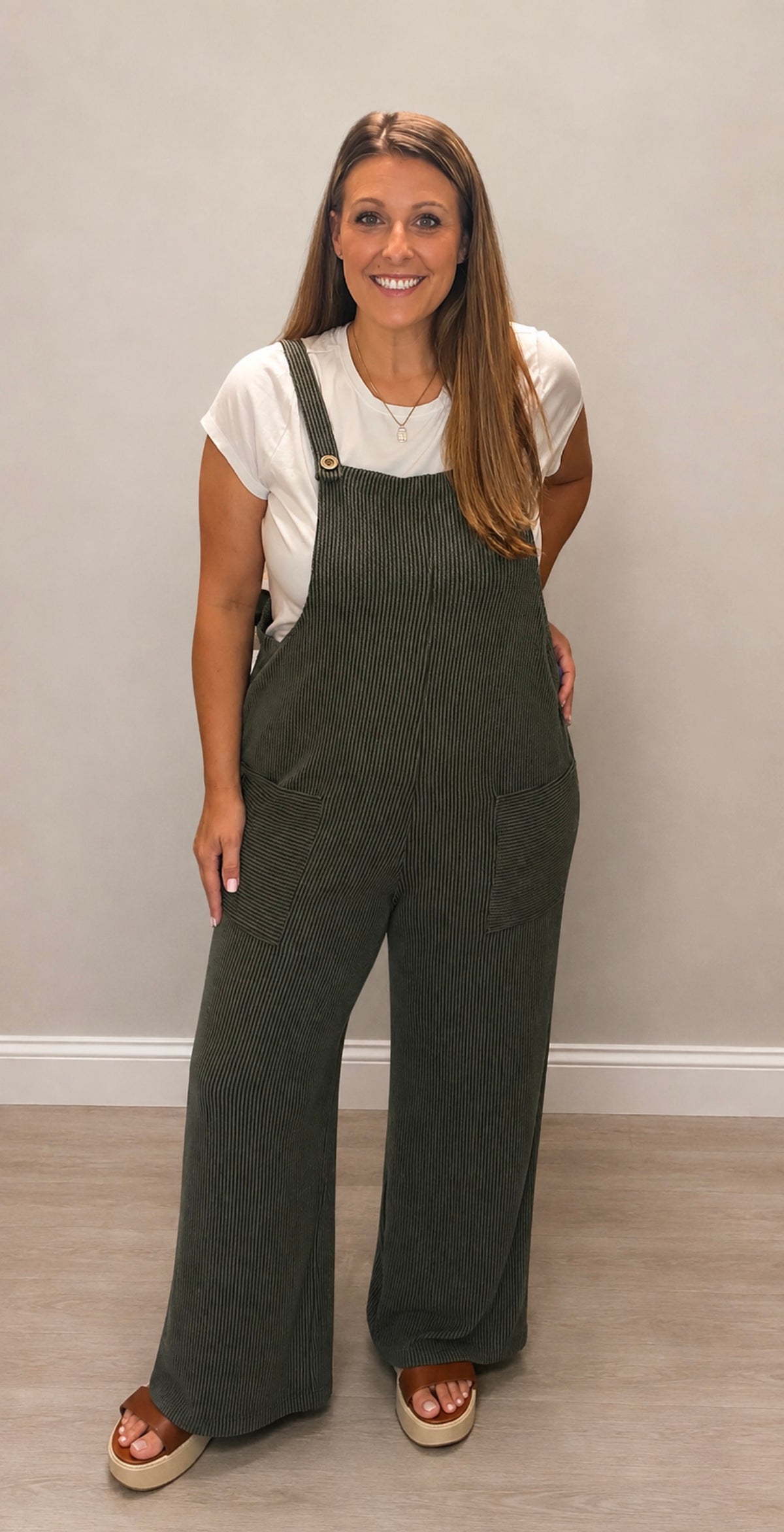 Solid Ribbed Overalls
