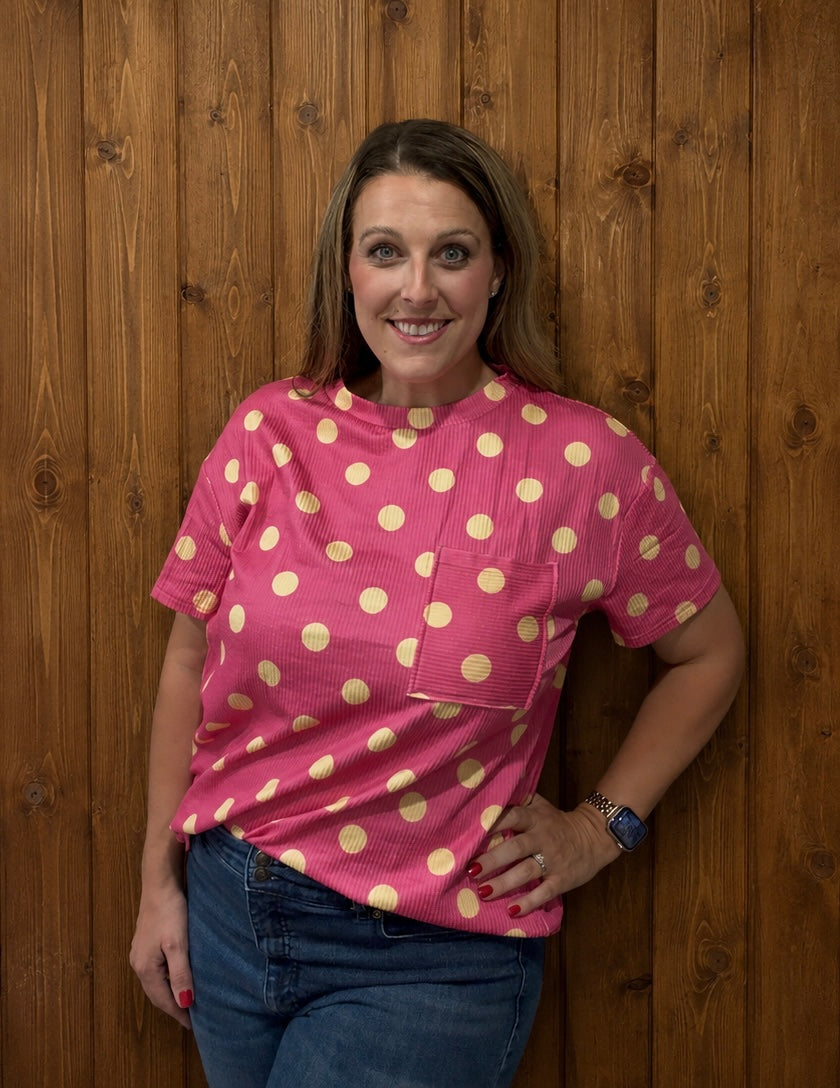 Rib Polka Dot Chest Pocket T Shirt | S-3XL
