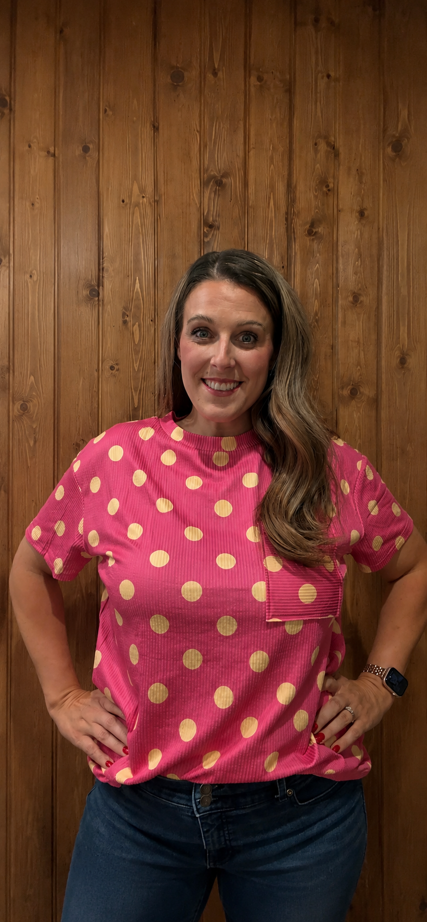 Rib Polka Dot Chest Pocket T Shirt | S-3XL
