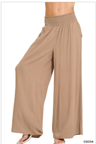 Smocked Waistband Wide Legged Pants