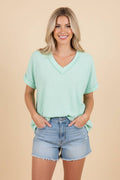 Mint V-Neck Short Sleeve Top (Plus Size Available)